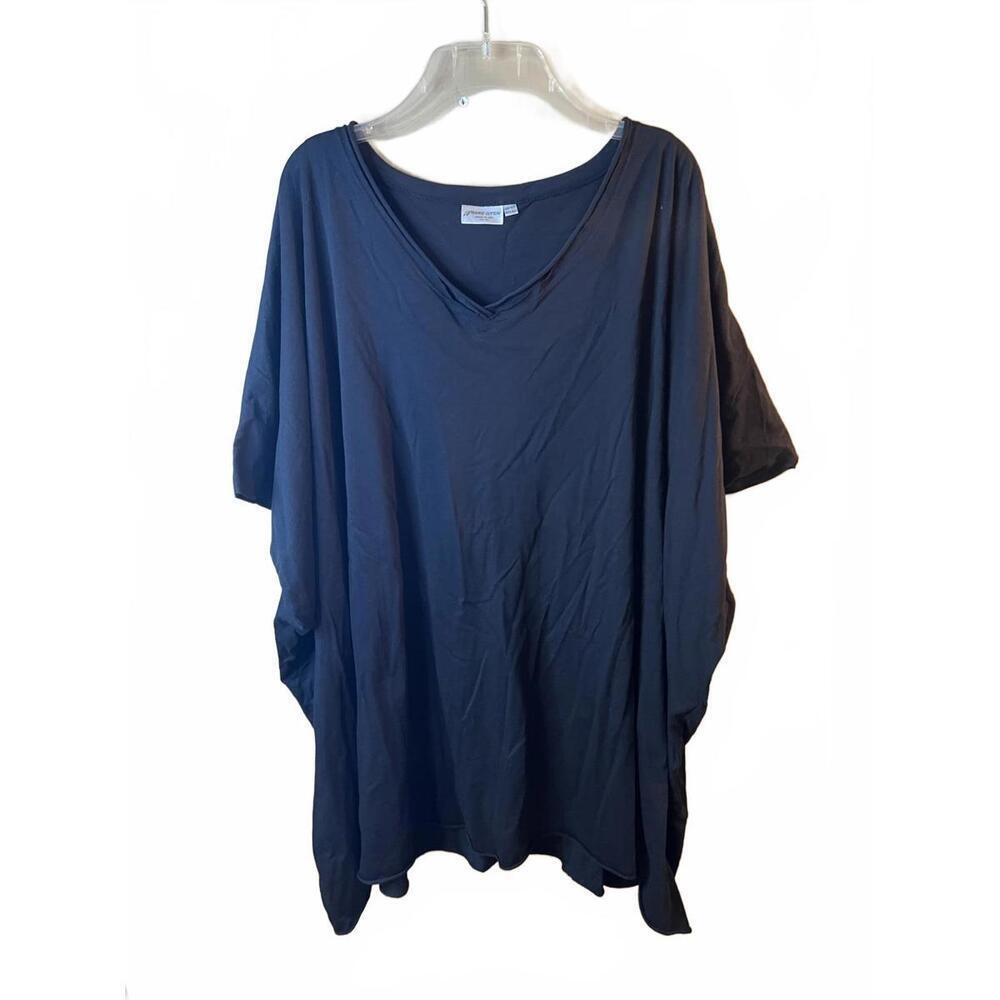 Prairie Cotton Black Elbow Sleeve Tunic V-Neck 100% Cotton One Size Lagenlook